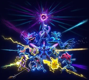 Arte promocional oficial de Pokémon Night Out con Pikachu, Gengar y Mewtwo